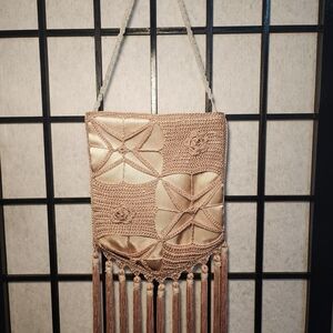 Sue Wong Gold/Champange Crochet Fringe Mini Bag